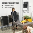 SET DA GIARDINO 7 PEZZI CON 6 SEDIE PIEGHEVOLI E TAVOLO ALLUNGABILE IN ACCIAIO ALLUMINIO E RETE GRIGIO E NERO