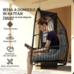 SEDIA SOSPESA A DONDOLO PIEGHEVOLE DA INTERNO ED ESTERNO CON CUSCINO E POGGIATESTA GRIGIO SCURO