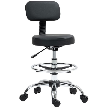 SEDIA GIREVOLE AD ALTEZZA REGOLABILE CON POGGIAPIEDI IN ACCIAIO FINTA PELLE E GOMMAPIUMA 52X52X78-92 CM NERO