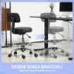 SEDIA GIREVOLE AD ALTEZZA REGOLABILE CON POGGIAPIEDI IN ACCIAIO FINTA PELLE E GOMMAPIUMA 52X52X78-92 CM NERO