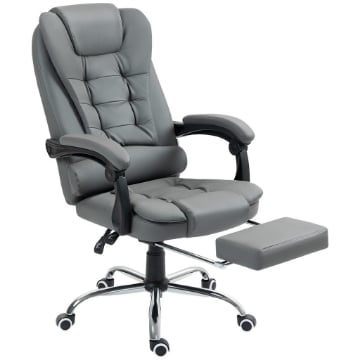 SEDIA DA UFFICIO ERGONOMICA RECLINABILE A 145° CON POGGIAPIEDI ESTRAIBILE IN FINTA PELLE GRIGIO