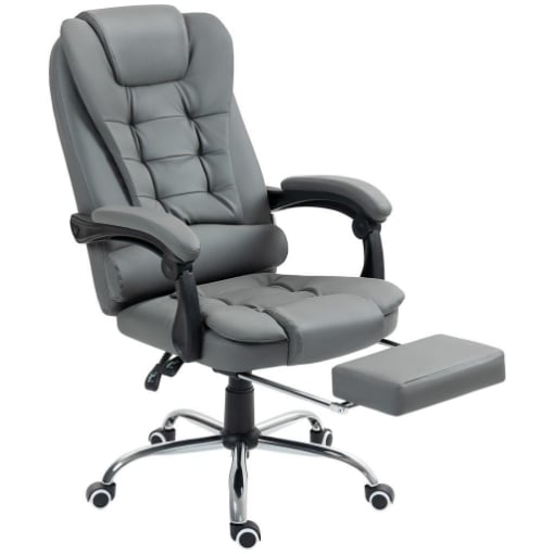 SEDIA DA UFFICIO ERGONOMICA RECLINABILE A 145° CON POGGIAPIEDI ESTRAIBILE IN FINTA PELLE GRIGIO