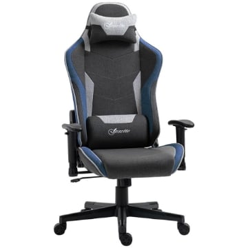 SEDIA DA GAMING RECLINABILE A 150° CON FUNZIONE DONDOLO IN TESSUTO EFFETTO LINO 66X53X128-138 CM GRIGIO