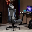 SEDIA DA GAMING RECLINABILE A 150° CON FUNZIONE DONDOLO IN TESSUTO EFFETTO LINO 66X53X128-138 CM GRIGIO