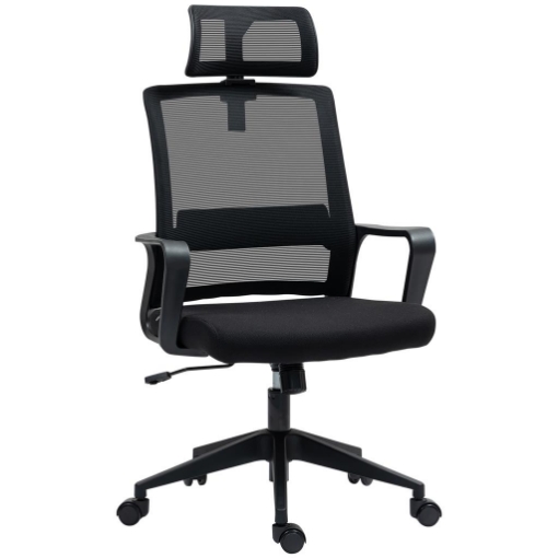 SEDIA DA UFFICIO ERGONOMICA CON POGGIATESTA E ALTEZZA REGOLABILI FUNZIONE DONDOLO E RUOTE NERO
