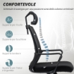 SEDIA DA UFFICIO ERGONOMICA CON POGGIATESTA E ALTEZZA REGOLABILI FUNZIONE DONDOLO E RUOTE NERO