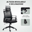 SEDIA DA UFFICIO ERGONOMICA CON POGGIATESTA E ALTEZZA REGOLABILI FUNZIONE DONDOLO E RUOTE NERO
