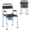 SEDIA WC PIEGHEVOLE E REGOLABILE CON BRACCIOLI E SCHIENALE IN ACCIAIO E PELLE PU 52.5X46X81.5-97 CM NERO