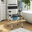 SEDIA WC PIEGHEVOLE E REGOLABILE CON BRACCIOLI E SCHIENALE IN ACCIAIO E PELLE PU 52.5X46X81.5-97 CM NERO