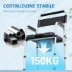 SEDIA WC PIEGHEVOLE E REGOLABILE CON BRACCIOLI E SCHIENALE IN ACCIAIO E PELLE PU 52.5X46X81.5-97 CM NERO