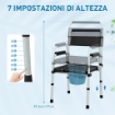 SEDIA WC PIEGHEVOLE E REGOLABILE CON BRACCIOLI E SCHIENALE IN ACCIAIO E PELLE PU 52.5X46X81.5-97 CM NERO