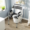 SEDIA WC PIEGHEVOLE E REGOLABILE CON BRACCIOLI E SCHIENALE IN ACCIAIO E PELLE PU 52.5X46X81.5-97 CM NERO