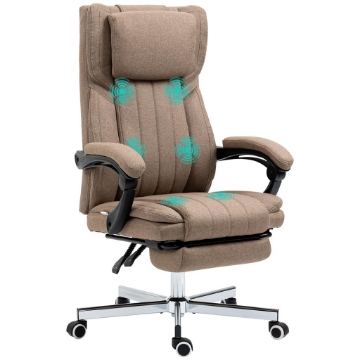 SEDIA DA UFFICIO MASSAGGIANTE CON POGGIAPIEDI E TELECOMANDO IN TESSUTO EFFETTO LINO 65X61X105-113 CM MARRONE