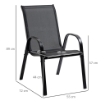 SEDIE DA GIARDINO SET 4 PEZZI CON BRACCIOLI IN METALLO E TESSUTO TRASPIRANTE 70X54X90 CM NERO
