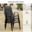 SEDIE DA GIARDINO SET 4 PEZZI CON BRACCIOLI IN METALLO E TESSUTO TRASPIRANTE 70X54X90 CM NERO