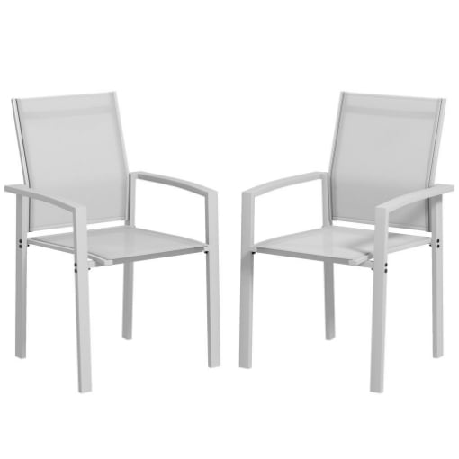 SET 2 SEDIE DA GIARDINO IMPILABILI CON SEDUTA TRASPIRANTE IN ACCIAIO E TEXTILENE 56X58X89 CM GRIGIO CHIARO