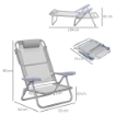 SET 2 SEDIE DA CAMPEGGIO PIEGHEVOLI E RECLINABILI SU 6 LIVELLI IN ALLUMINIO E SCHIUMA 62X65X80 CM GRIGIO CHIARO