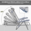 SET 2 SEDIE DA CAMPEGGIO PIEGHEVOLI E RECLINABILI SU 6 LIVELLI IN ALLUMINIO E SCHIUMA 62X65X80 CM GRIGIO CHIARO