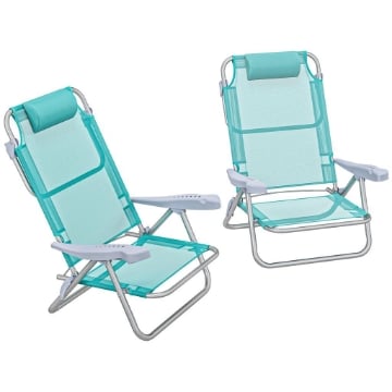 SET 2 SEDIE DA CAMPEGGIO PIEGHEVOLI E RECLINABILI SU 6 LIVELLI IN ALLUMINIO E SCHIUMA 62X65X80 CM GRIGIO A AZZURRO