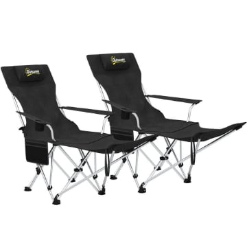SET 2 SEDIE DA CAMPEGGIO PIEGHEVOLI CON POGGIAPIEDI STACCABILE E PORTABICCHIERI 82X50/100X88 CM NERO