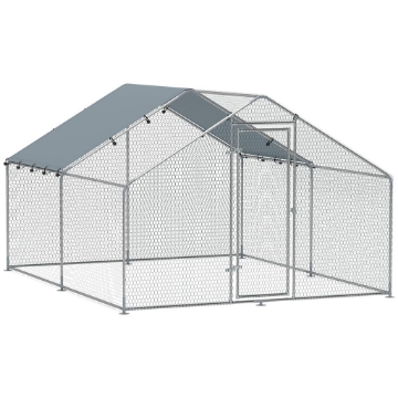 RECINTO PER GALLINE DA 10.2M PER 10-15 GALLINE CON TETTO IMPERMEABILE IN ACCIAIO E TESSUTO 3X3.4X1.9 M ARGENTO