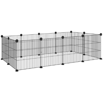 RECINTO PER ANIMALI MODULABILE CON 12 PANNELLI 35X35 CM E BORDI ARROTONDATI IN METALLO E ABS 140X70X35 CM NERO