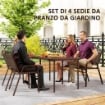 SET 4 SEDIE PER ESTERNO IMPILABILI CON SCHIENALE ALTO E BRACCIOLI IN ACCIAIO E PP 56X66X91 CM MARRONE SCURO