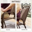 SET 4 SEDIE PER ESTERNO IMPILABILI CON SCHIENALE ALTO E BRACCIOLI IN ACCIAIO E PP 56X66X91 CM MARRONE SCURO