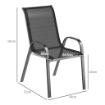 SET 4 SEDIE DA GIARDINO IMPILABILI IN ACCIAIO E TESSUTO A RETE TRASPIRANTE 54X71X93 CM NERO