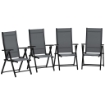 SET 4 SEDIE DA GIARDINO PIEGHEVOLI E TRASPIRANTI CON BRACCIOLI IN ACCIAIO E POLIESTERE 56X69X106 CM GRIGIO