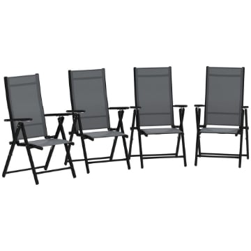 SET 4 SEDIE DA GIARDINO PIEGHEVOLI E TRASPIRANTI CON BRACCIOLI IN ACCIAIO E POLIESTERE 56X69X106 CM GRIGIO