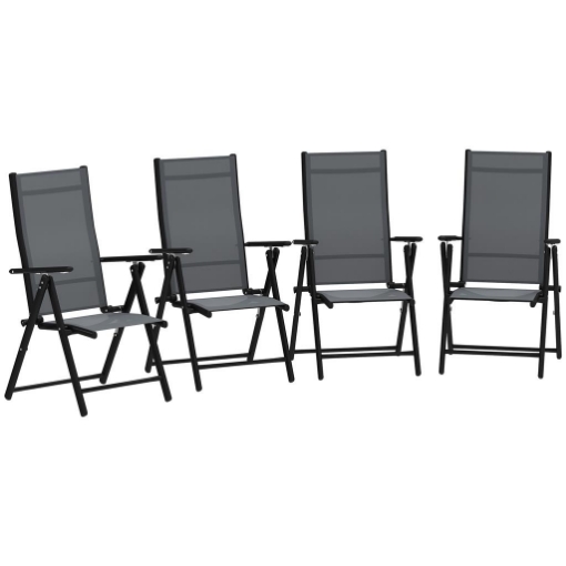 SET 4 SEDIE DA GIARDINO PIEGHEVOLI E TRASPIRANTI CON BRACCIOLI IN ACCIAIO E POLIESTERE 56X69X106 CM GRIGIO