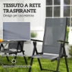 SET 4 SEDIE DA GIARDINO PIEGHEVOLI E TRASPIRANTI CON BRACCIOLI IN ACCIAIO E POLIESTERE 56X69X106 CM GRIGIO