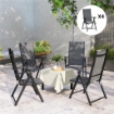 SET 4 SEDIE DA GIARDINO PIEGHEVOLI E TRASPIRANTI CON BRACCIOLI IN ACCIAIO E POLIESTERE 56X69X106 CM GRIGIO