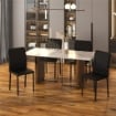 SET 4 SEDIE DA PRANZO IN FINTA PELLE CON CUCITURE A ROMBI E GAMBE IN METALLO NERO
