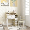 SET SCRIVANIA PER BAMBINI E SEDIA IN LEGNO CON SCAFFALE E CASSETTO ETÀ 3-10 ANNI BIANCO E LEGNO