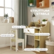 SET SCRIVANIA PER BAMBINI E SEDIA IN LEGNO CON SCAFFALE E CASSETTO ETÀ 3-10 ANNI BIANCO E LEGNO