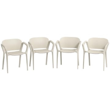 SET 4 SEDIE DA GIARDINO IMPILABILI IN PP DAL DESIGN MODERNO CON BRACCIOLI 60X56X75 CM BIANCO