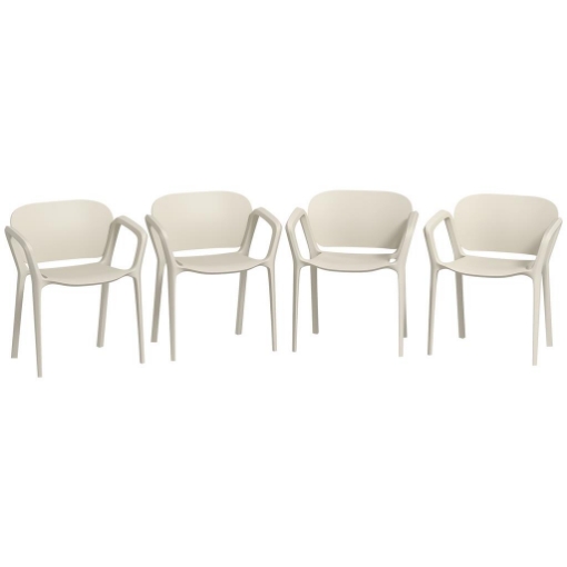 SET 4 SEDIE DA GIARDINO IMPILABILI IN PP DAL DESIGN MODERNO CON BRACCIOLI 60X56X75 CM BIANCO
