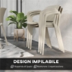 SET 4 SEDIE DA GIARDINO IMPILABILI IN PP DAL DESIGN MODERNO CON BRACCIOLI 60X56X75 CM BIANCO