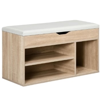 SCARPIERA SALVASPAZIO IMBOTTITA CON 2 RIPIANI APERTI E SPAZIO A SCOMPARSA IN LEGNO E PELLE PU 80X30X45 CM