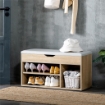 SCARPIERA SALVASPAZIO IMBOTTITA CON 2 RIPIANI APERTI E SPAZIO A SCOMPARSA IN LEGNO E PELLE PU 80X30X45 CM