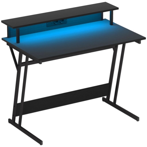 SCRIVANIA GAMING CON LUCI LED E SUPPORTO PER MONITOR IN TRUCIOLATO E ACCIAIO 100X60X88.5 CM NERO