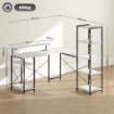 SCRIVANIA ANGOLARE CON PRESA ELETTRICA E USB SCAFFALE E SUPPORTO PER MONITOR BIANCO E NERO