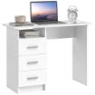 SCRIVANIA MODERNA IN LEGNO CON 3 CASSETTI E RIPIANO APERTO 100X40X75 CM BIANCA E MARRONE
