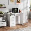 SCRIVANIA MODERNA IN LEGNO CON 3 CASSETTI E RIPIANO APERTO 100X40X75 CM BIANCA E MARRONE