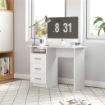 SCRIVANIA MODERNA IN LEGNO CON 3 CASSETTI E RIPIANO APERTO 100X40X75 CM BIANCA E MARRONE