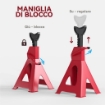 SET 2 CAVALLETTI AUTO DA 3 TONNELLATE REGOLABILI DA 29-42.5 CM ACCIAIO AL CARBONIO E GHISA ROSSO