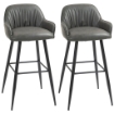 SET 2 SGABELLI DA BAR MODERNI CON POGGIAPIEDI E SCHIENALE FINTA PELLE PU E ACCIAIO GRIGIO