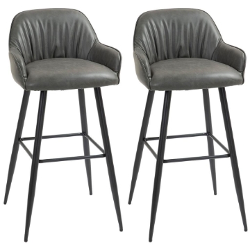 SET 2 SGABELLI DA BAR MODERNI CON POGGIAPIEDI E SCHIENALE FINTA PELLE PU E ACCIAIO GRIGIO